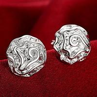 Personality OL Fine S925 Silver Simplicity Zircon Rose Flower Stud Earrings for Women Wedding Party Jewelry