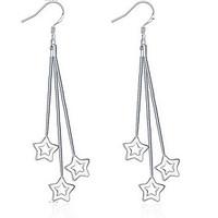Personality OL Fine S925 Silver Simplicity Star Tassel Drop Earrings for Women Wedding Party Jewelry