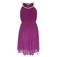 Pearl Neck Pleat Dress