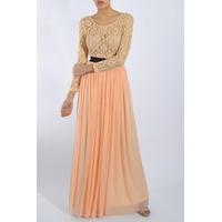 Peach Lace Long Sleeve Maxi Dress