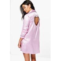 penny satin cut out heart button night shirt pink