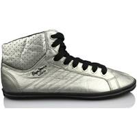 pepe jeans pewter tie girlss childrens shoes high top trainers in grey