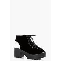 peeptoe lace up cleated shoe boot black