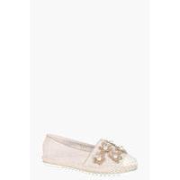 Pearl & Flower Detail Espadrille - beige