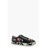 Pearl & Diamante Embroidered Trainer - black