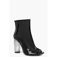 Peeptoe Clear Heel Shoe Boot - black