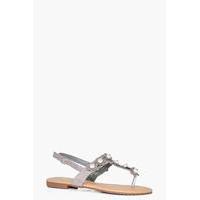 Pearl & Flower Trim Sandal - grey