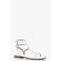 Pearl Trim Gladiator Flat Sandal - white