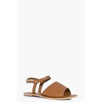 peeptoe ankle strap leather flat mule tan