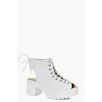 Peeptoe Lace Up Cleated Shoe Boot - white