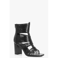 peeptoe cage high ankle block heels black