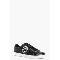 pearl and diamante trim lace up trainer black