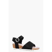 peeptoe footbed mini wedge black