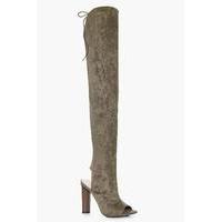 Peeptoe Thigh High Boot - khaki