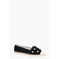 Pearl & Flower Detail Espadrille - black