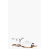 Peeptoe Ankle Strap Leather Flat Mule - white