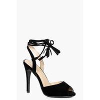 peeptoe wrap strap detail heels black