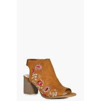 Peeptoe Floral Embroidered Shoe Boot - tan