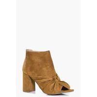 Peeptoe Knotted Front Shoe Boot - tan