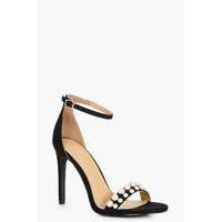 Pearl Detail Front Strap Two Part Heel - black