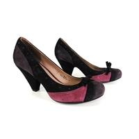 Per Una Size 5.5 Magenta Deep Purple And Black Suede Cone Healed Shoe With Laser Cut Detailing