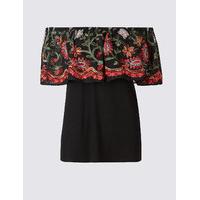 Per Una Embroidered Short Sleeve Bardot Top