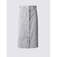 Per Una Cotton Rich Striped Straight Midi Skirt
