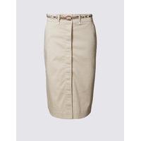 Per Una Cotton Rich Straight Midi Skirt with Belt