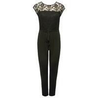 Petite Ladies Tapered Leg Lace Top Tie Waist Party Jumpsuit - Black