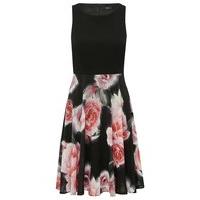 Petite ladies sleeveless floral print prom fit and flare party dress - Black