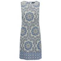 petite ladies sleeveles vibrant blue tile print embellished shift dres ...