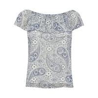 petite ladies short sleeve off shoulder frill detail paisley print bar ...