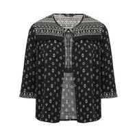 petite ladies 34 sleeve border tile print tassel tie boho casual cover ...