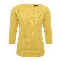 Petite Ladies 3/4 Sleeve Textured Round Neck Jumper with Zip Back Detail - Buttercup