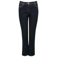 Petite ladies casual straight leg soft denim classic zip detail dark wash jeans - Indigo