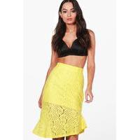 Peplum Hem Lace Midi Skirt - yellow