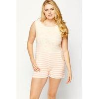 Peach Lace Bodice Striped Playsuit