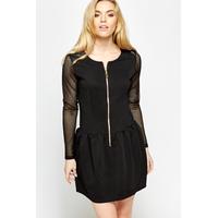 Perforated Sleeve Black Skater Dress