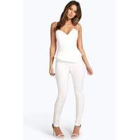 Peplum Style Skinny Leg Jumpsuit - ivory