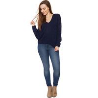 Perrie V-Neck Cable Knit Jumper - Navy Blue