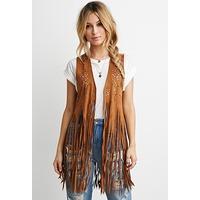 Perforated Faux Suede Fringed Gilet