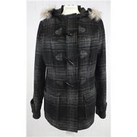 peacocks size 10 black and grey plaid duffel coat