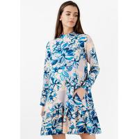 Pep Hem Blue Floral Long Sleeved Dress