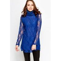 petite lace overlay roll neck dress