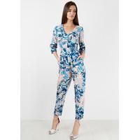 Peach Blue Scribble Floral Print 3/4 Sleeve Jumpsuit