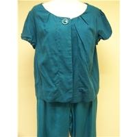 Per se turquoise linen mix trouser suit; jacket size 16, trousers size 14 Per se - Blue - Trouser suit