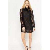 petite roll neck lace dress