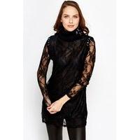 petite lace overlay roll neck dress