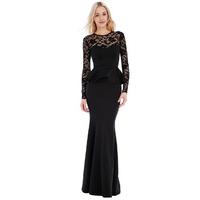 peplum lace long sleeved maxi dress black