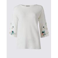 per una floral applique round neck jumper